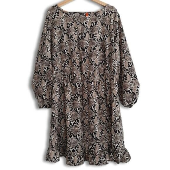 JOE FRESH / Flowy Ruffle Hem Scoop Neck Midi Dress Snake Print Sz 1X - Picture 2 of 14